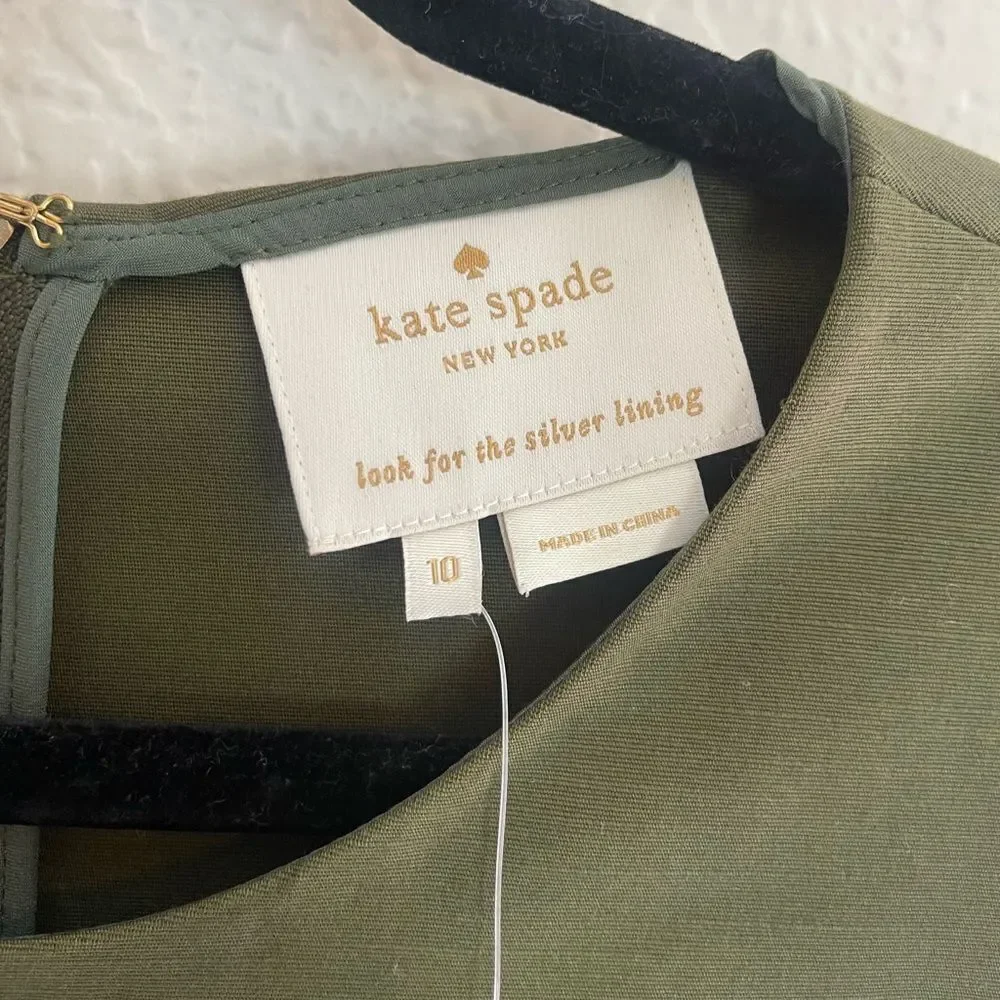 Kate Spade Olive Green Peplum Sheath Dress Havana 10. NWT